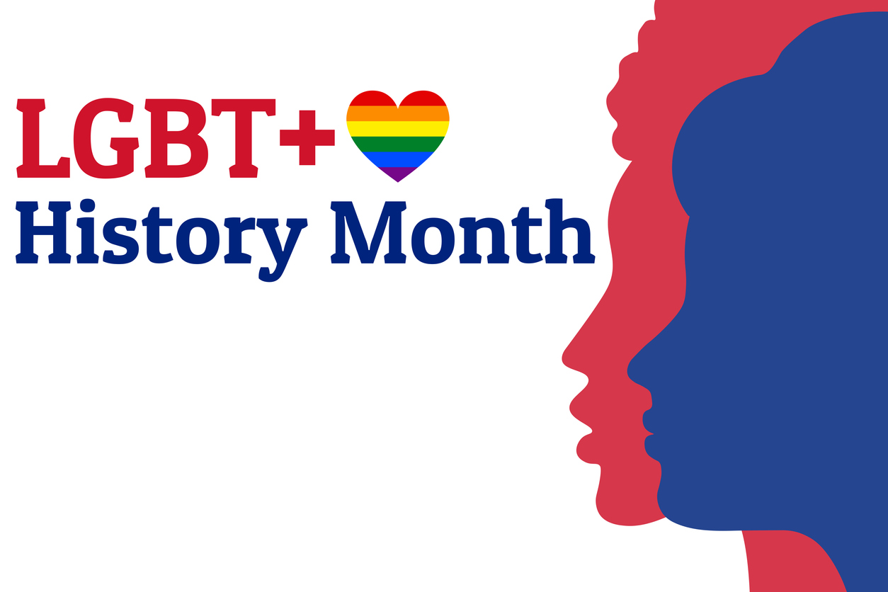 LGBT History Month. Concept of annual month-long observances with traditional rainbow colors. Template for background, banner, card, poster with text inscription. Vector EPS10 illustration
